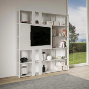 Composizione Libreria Kato 6R 2 fianchi 2 fasce lunghe 2 fasce corte 2 fasce medie pannello TV - Bianco Frassino,N