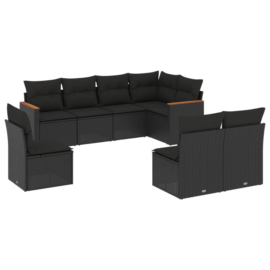 Set Divani da Giardino con Cuscini 8 pz Nero in Polyrattan 3258443