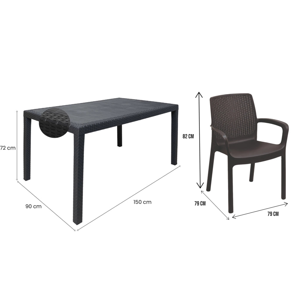 Salottino Outdoor Matarene, set Salotto da Esterno 6 Posti Made in Italy, Nero Antracite