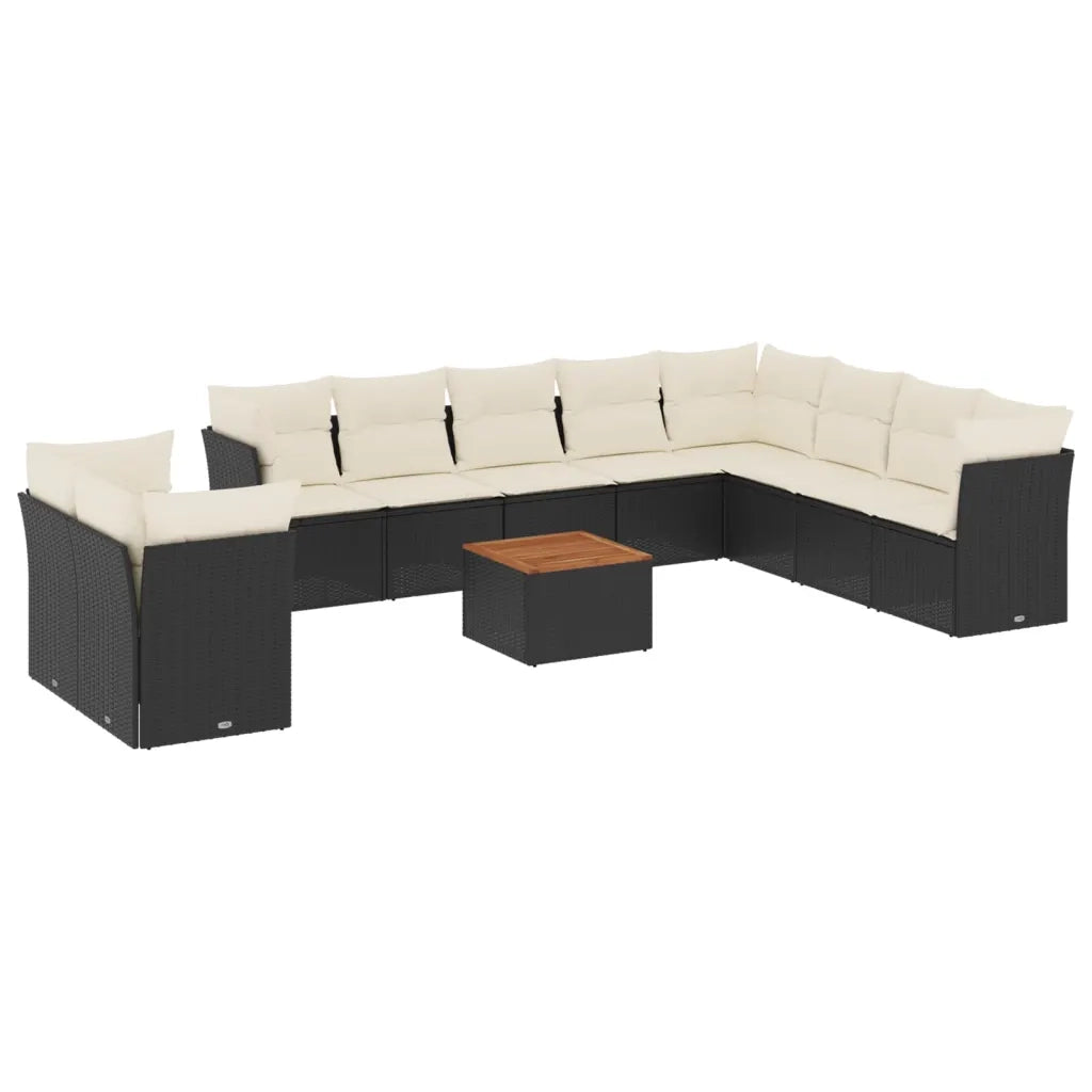 Set Divani da Giardino 11 pz con Cuscini in Polyrattan Nero
