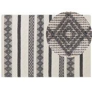 Tappeto in lana beige chiaro e grigio poliestere 160 x 230 cm intrecciato a mano motivo geometrico boho soggiorno camera da letto