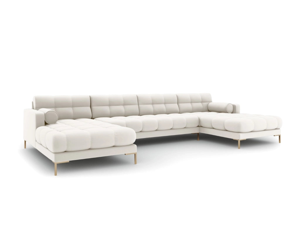 Cosmopolitan Design - Divano panoramico "Bali" 7 posti in tessuto strutturato beige chiaro 