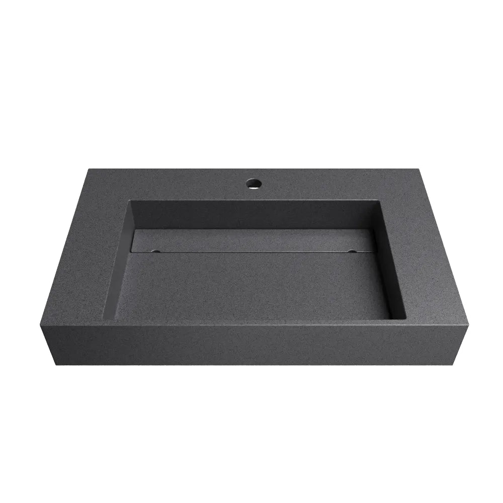 Lavabo sospeso a muro rettangolare 90x48x13 cm cm in microcemento nero | Tasman