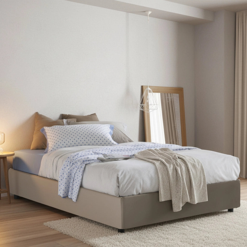Alan, Letto Piazza e Mezza Contenitore Made in Italy, Grigio Tortora