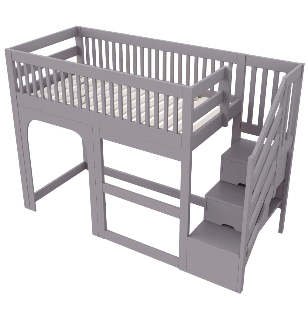 Letto a soppalco per bambini 90x200 cm con scala contenitore e LED