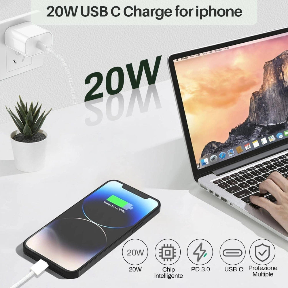 Trade Shop - Carica Batterie Rapido Usb Type C Da 20w Caricatore Smartphone Tablet Spina 220v -