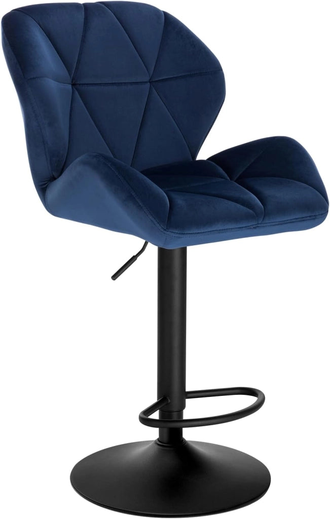 1X Sgabello da Bar con Schienale Sedia Imbottita Regolabile in Altezza Lift Gas Tessuto Velluto Blu BH139bl-1