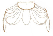 Collana a catena con perle dorate - Accessorio da festa - Flessibile - Dimensione regolabile - Materiale ecologico - Multi strati
