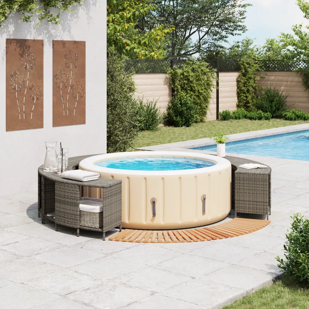 Bordo per Spa Grigio in Polyrattan e Legno Massello di Acacia 3270650