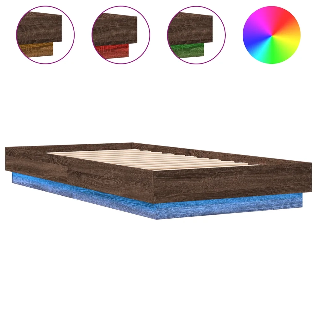 Giroletto con LED-Struttura Letto Rovere Marrone 75x190 cm