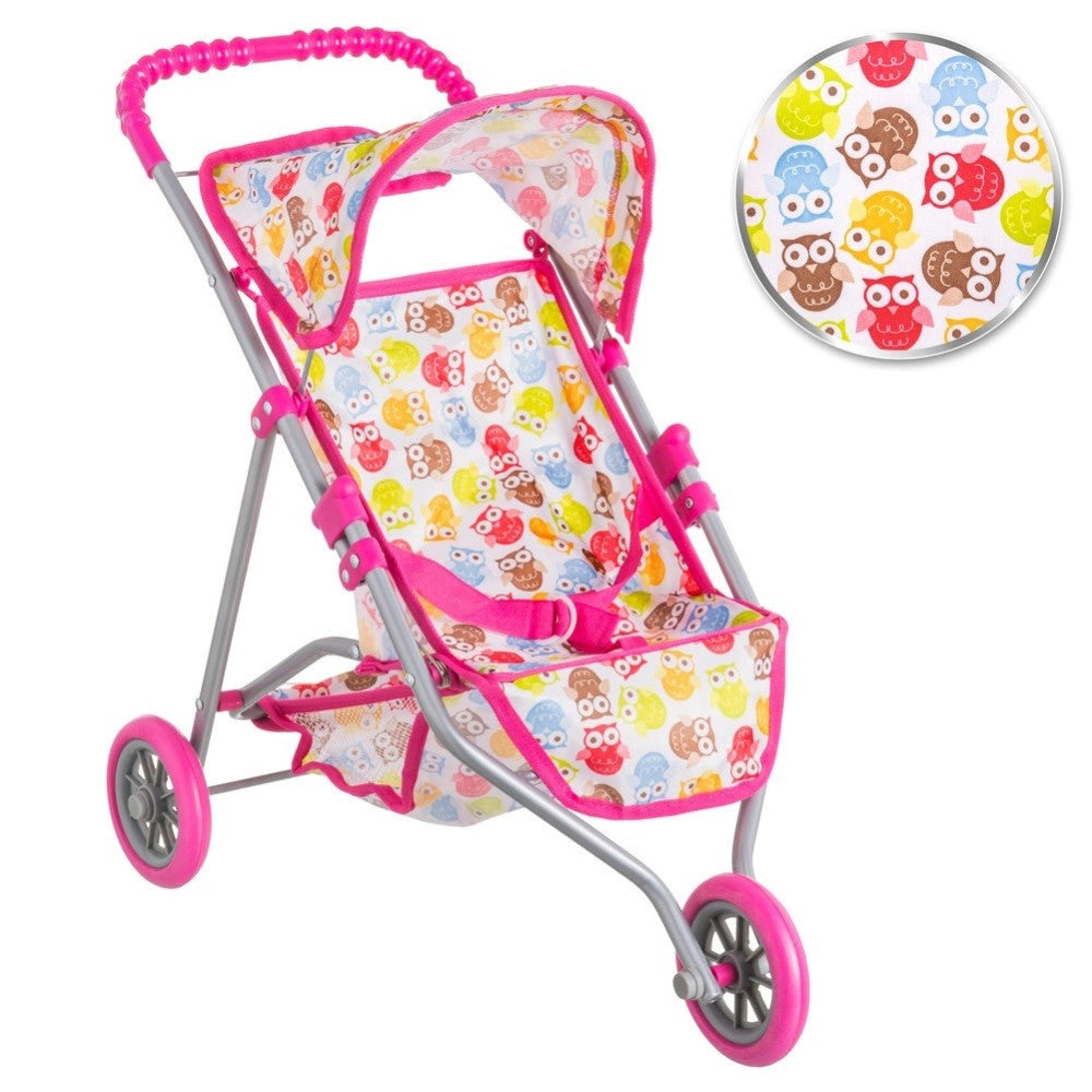 Trade Shop - Passeggino Carrozzina Bambole Giocattolo Bambini Pieghevole Cappottina E 3 Ruote -