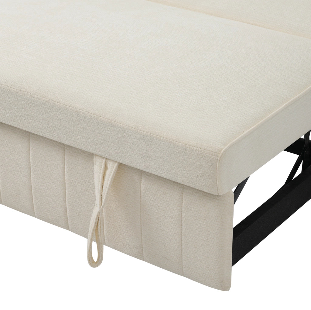 Divano letto 140x137x84 cm con schienale regolabile e portabicchieri in chenille beige