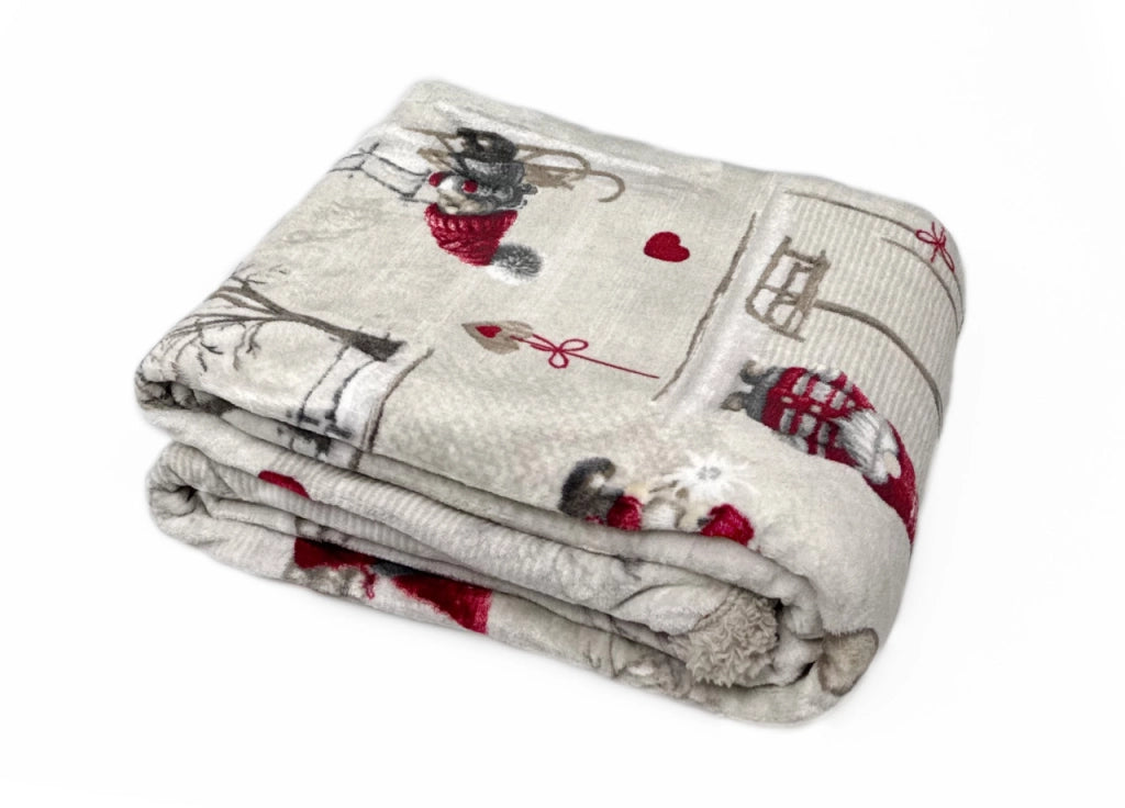 Plaid Morbido Stampato Coperta Calda Inverno Divano Sherpa Disegno Gnomi - 130x160 - Gnomi