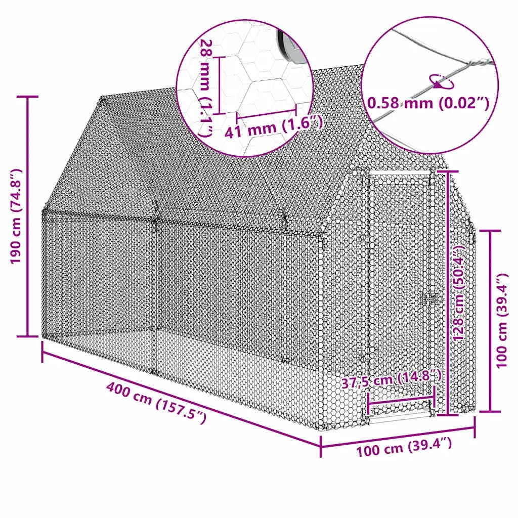 vidaXL Gabbia per Polli Argento 100x100x190 cm in Acciaio Zincato