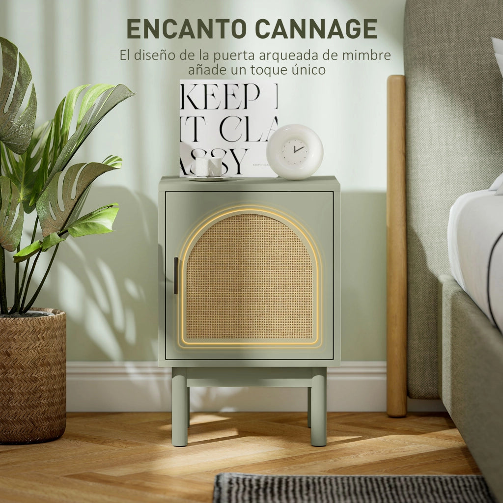 Comodino con porta in rattan ¨C zephmum ¨C verde chiaro 40x35x58 cm