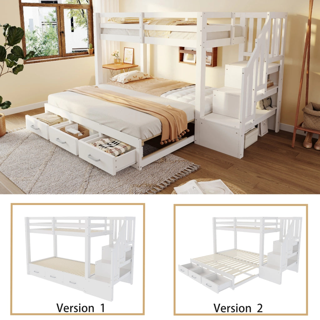 Letto a castello con funzione estraibile in legno bianco 90x200 cm
