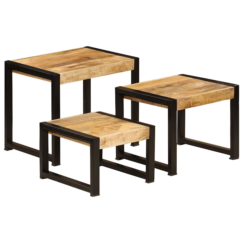 Tavolini Impilabili 3 pz in Legno Massello di Mango 247404