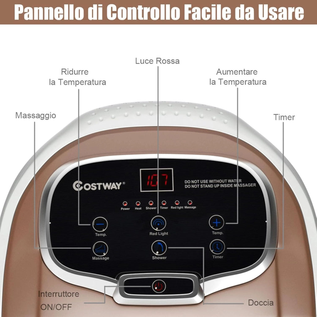 Idromassaggio per Piedi, Pediluvio Massaggiatore Plantare Massaggio Shiatsu, con Funzione Calore Timer e Rulli Luce a Infrarossi, Idromassaggiatore 15L (Marrone)