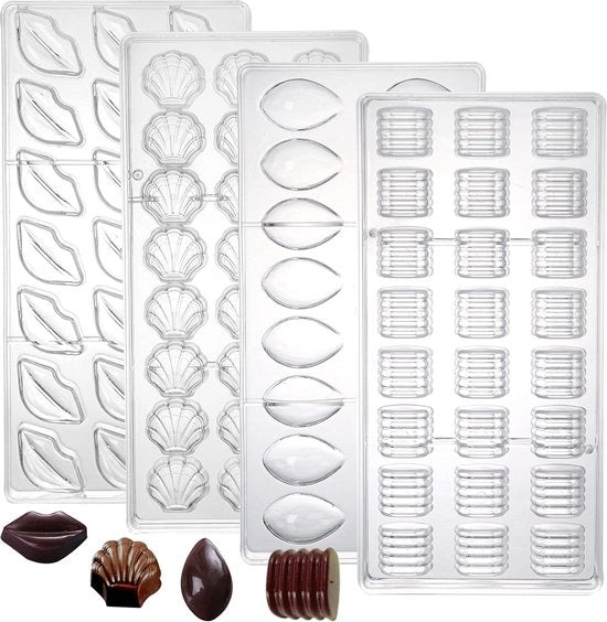 Set di 4 forme di cioccolato in plastica di qualità alimentare, forma 3D trasparente, forma PC, fondant, forma goccia per cuocere, DIY, olive, labbra, ciotole, cilindro a vite a forma di scala