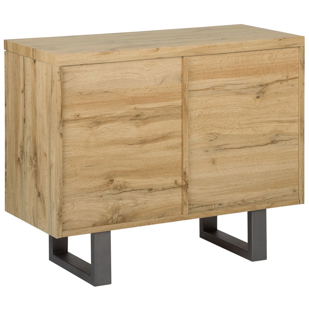 Madia credenza a 2 ante in legno chiaro base in metallo a slitta grigia in alluminio con ripiani Mobile contenitore per la casa industriale