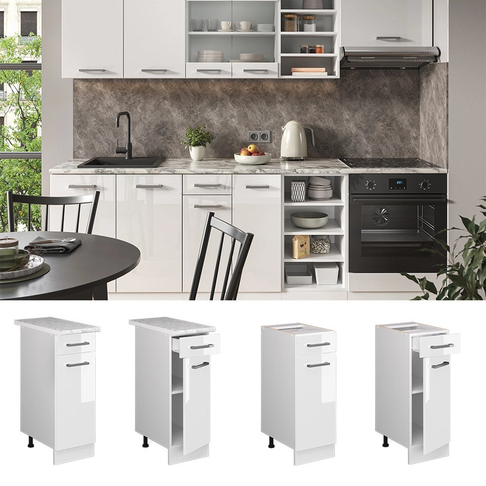Mobiletto base per cucina R-Line Bianco lucido/Bianco 30 cm senza piano di lavoro Vicco
