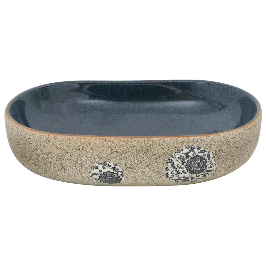 Lavabo da Appoggio Sabbia e Blu Ovale 59x40x14 cm Ceramica 155103