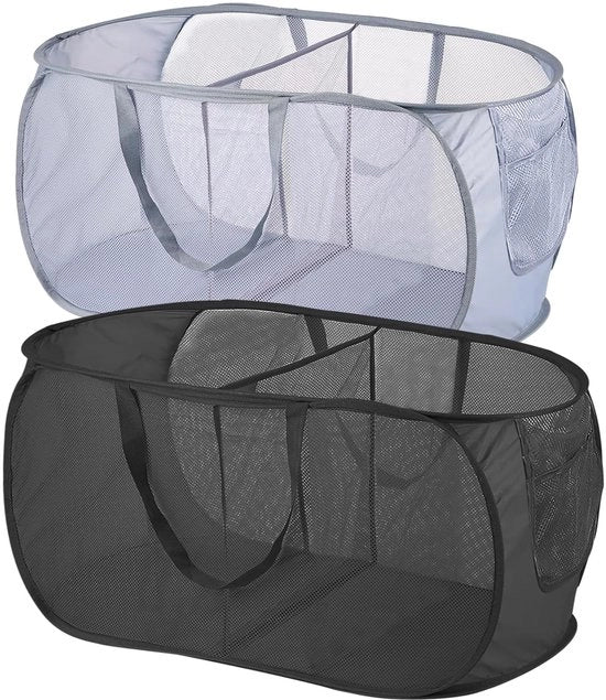 Set di Lavaggio 2 Pezzi - Pieghevole - Risparmio di Spazio - Poliestere - 75 Litri - Nero/Grigio - 58 x 36 x 36 cm - Contenitore di Lavaggio