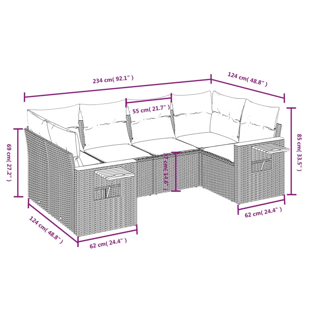 Set Divano da Giardino 6 pz con Cuscini Nero in Polyrattancod mxl 112539