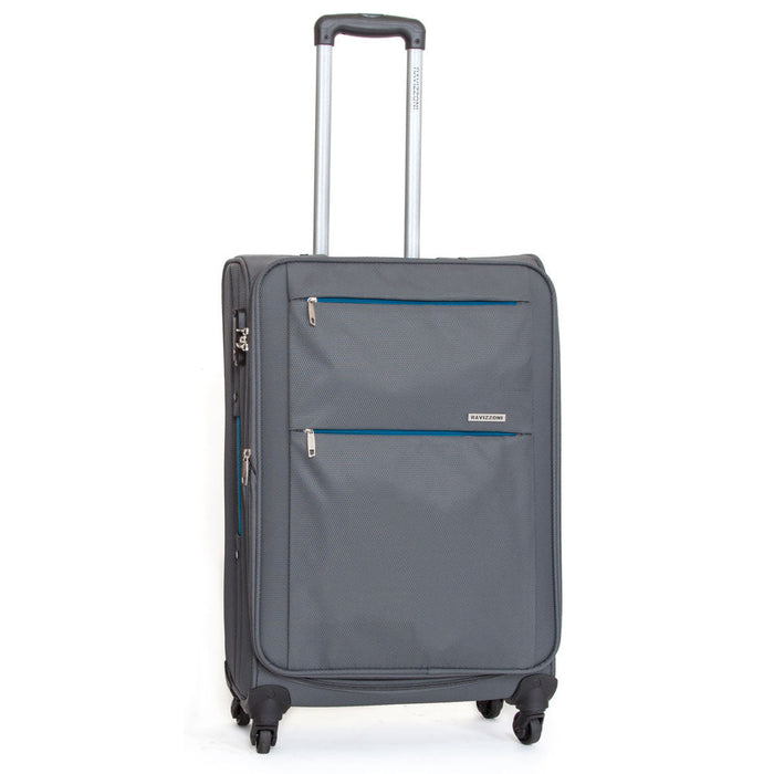 Trolley Valigia Media Morbida in Poliestere 4 Ruote TSA Ravizzoni Acqua Grigio