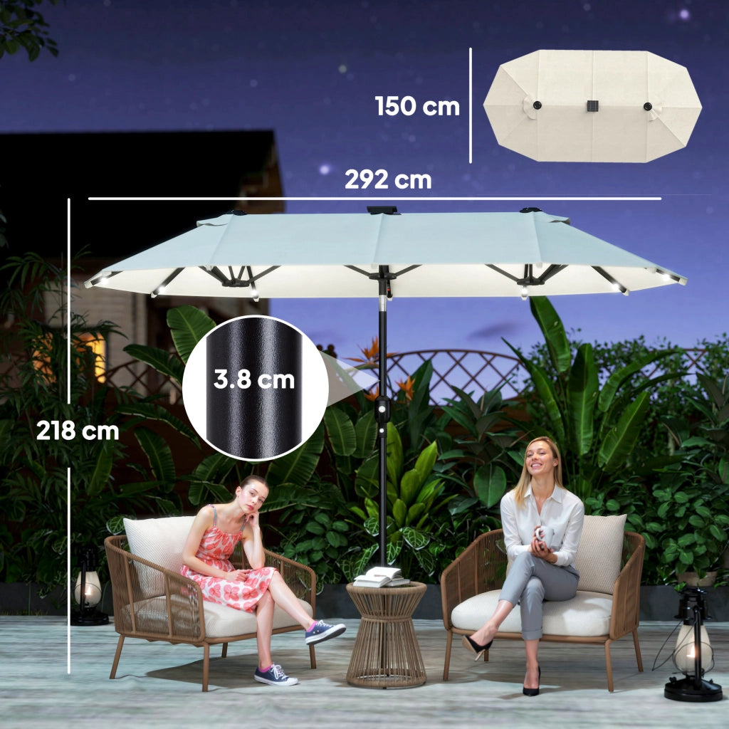 Ombrellone Doppio con Luci LED ¨C zephmum ¨C Poliestere Acciaio 2.92x1.5x2.2 m Beige