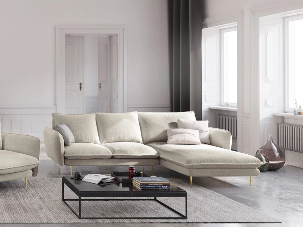 Cosmopolitan Design - Divano angolare destro "Vienna" 5 posti in tessuto strutturato beige chiaro 