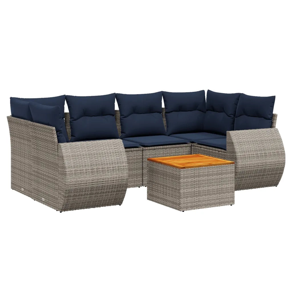 Set Divani da Giardino 7 pz con Cuscini Grigio in Polyrattan 3224906