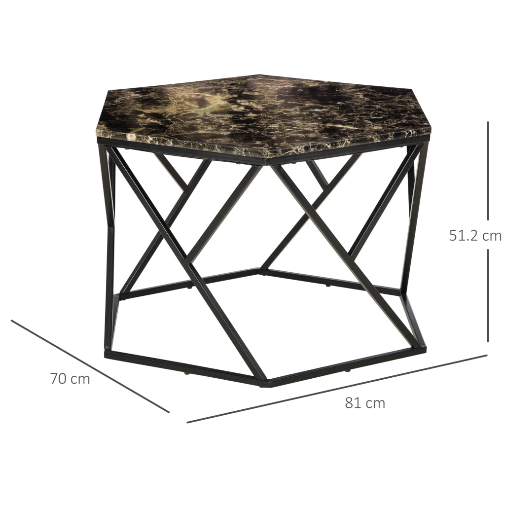 EasyComfort Tavolino da Salotto Moderno con Piano Effetto Marmo e Struttura in MDF e Acciaio, 81x70x51.2 cm, Nero