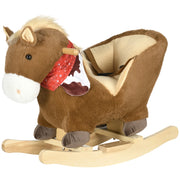 Cavallo a Dondolo per Bambini in Legno e Peluche Cavallino Marrone