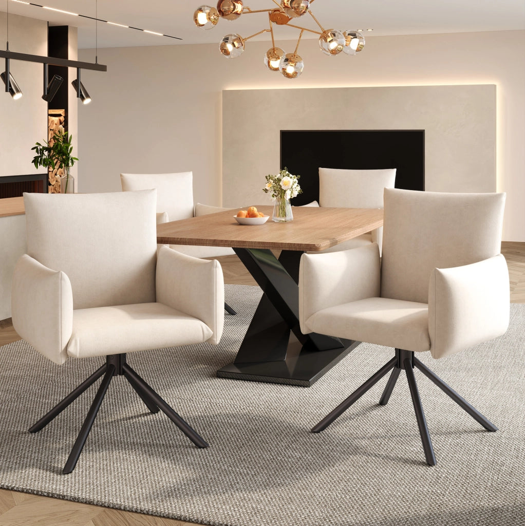 Set di 4 sedie girevoli con schienale ergonomico in velluto beige