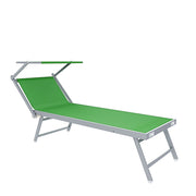 Lettino Sdraio Prendisole Professionale Richiudibile In Alluminio E Textilene con Tettino Parasole Orientabile Lettino Relax Mare Spiaggia Piscina Giardino Solarium 182 x 60 x 38 Cm Verde