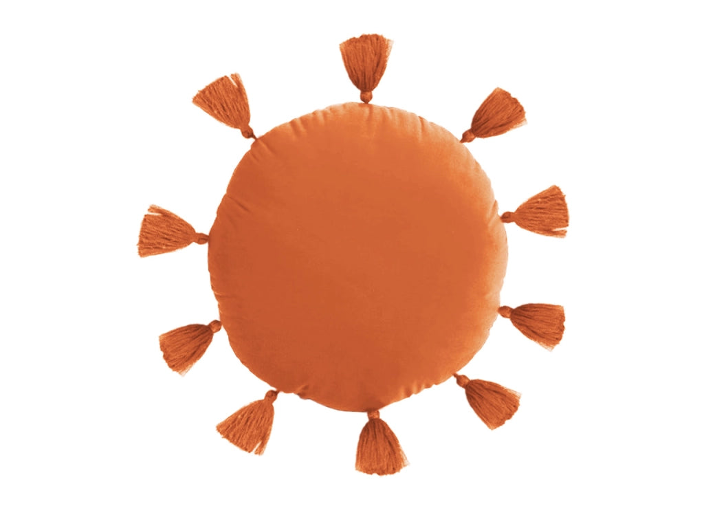 Cuscino Arredo Decorativo Imbottito Velluto Tinta Unita Rotondo Sunshine - Sunshine - Arancio