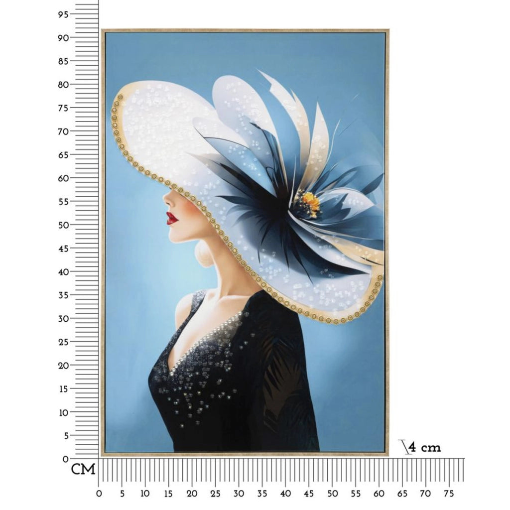 Dipinto su tela Dori B dama con cappello fiorito, 62x92 cm