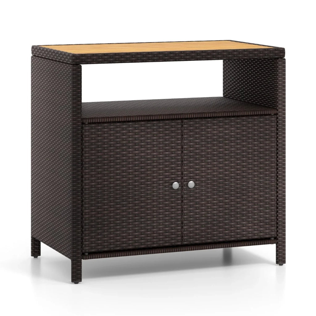Mobile contenitore da esterno 90 x 53 x 86 cm con vano a giorno e robusta struttura in rattan PE e legno di acacia naturale 20_0021019