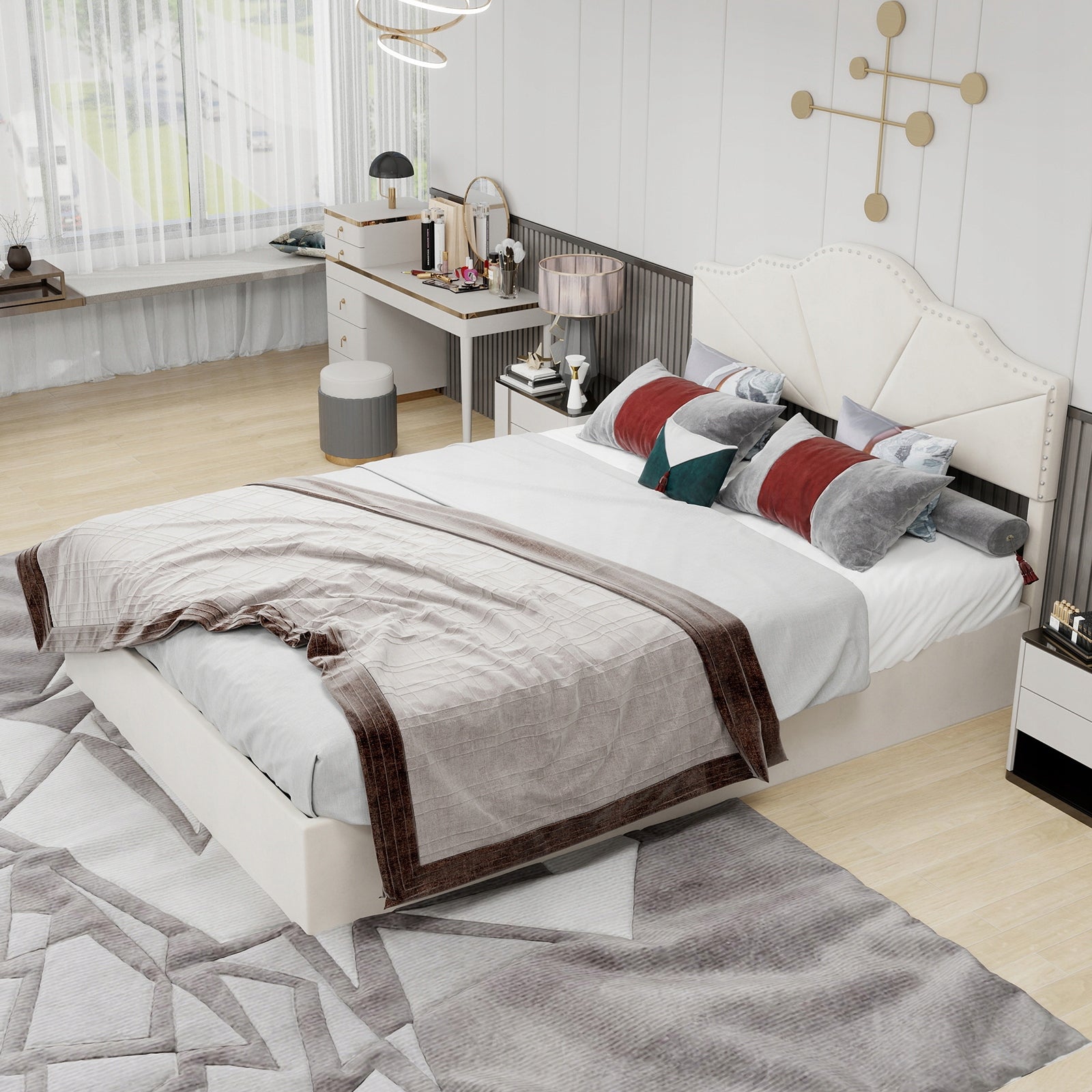 Letto imbottito 140x200 beige - Xylo - con struttura sollevabile