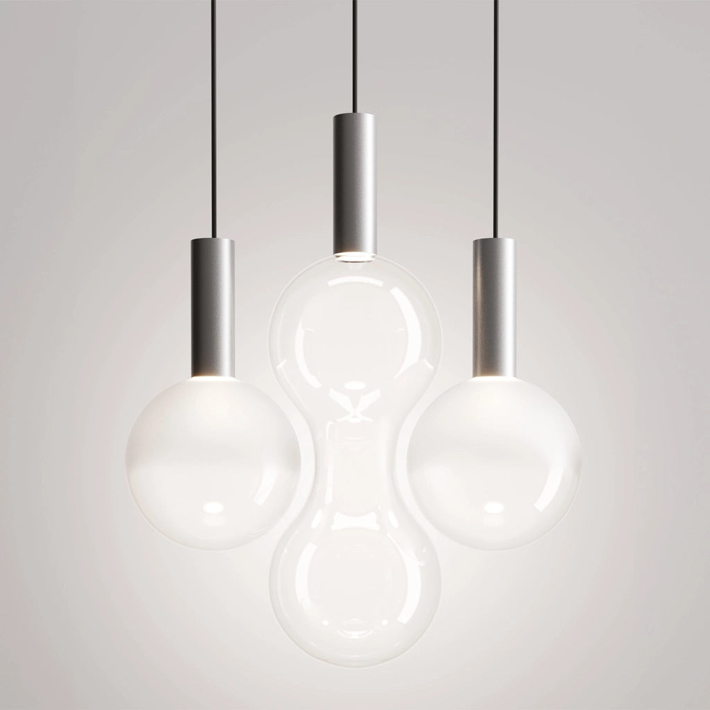Zafferano Lampada a sospensione Sfera LED in alluminio e vetro borosilicato soffiato a bocca, luce calda 2700K, diametro 18 cm, colore alluminio