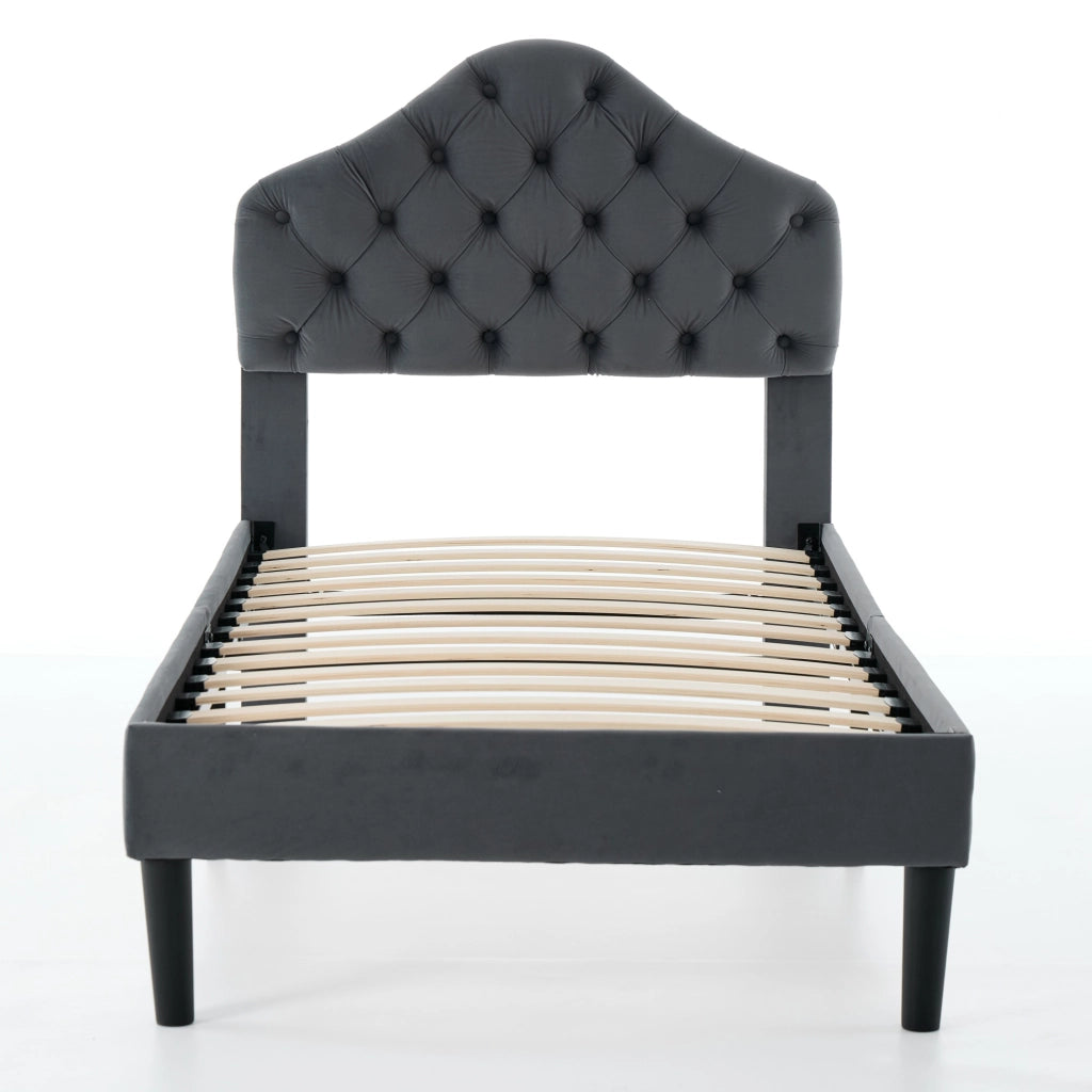 Letto imbottito di 90x200 cm in ciniglia grigia