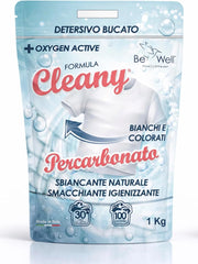 CLEANY Percarbonato di Sodio Puro per Bucato, Ossigeno Attivo, Smacchiatore ad Azione Sbiancante Igienizzante Naturale, Antimuffa, Bag Richiudibile 500g