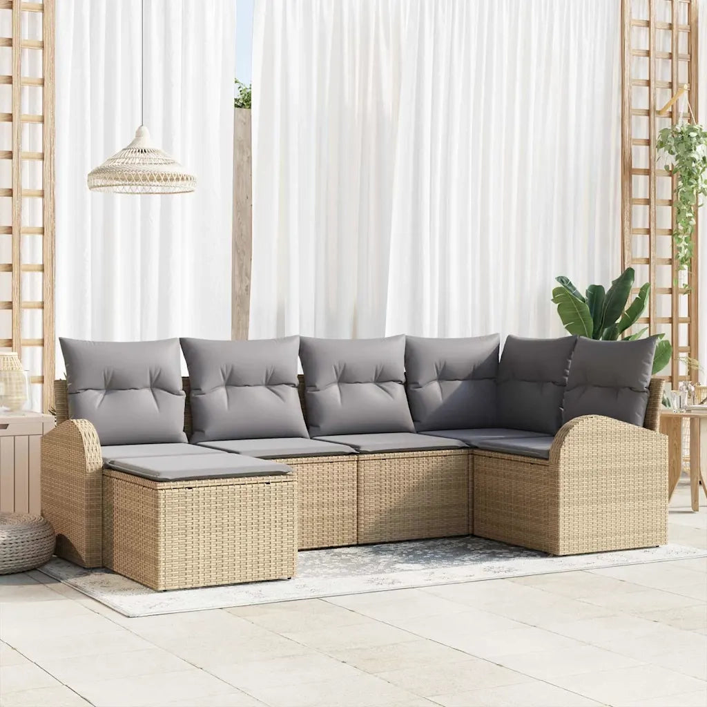 Set Divano da Giardino 6 pcs Beige polyrattan
