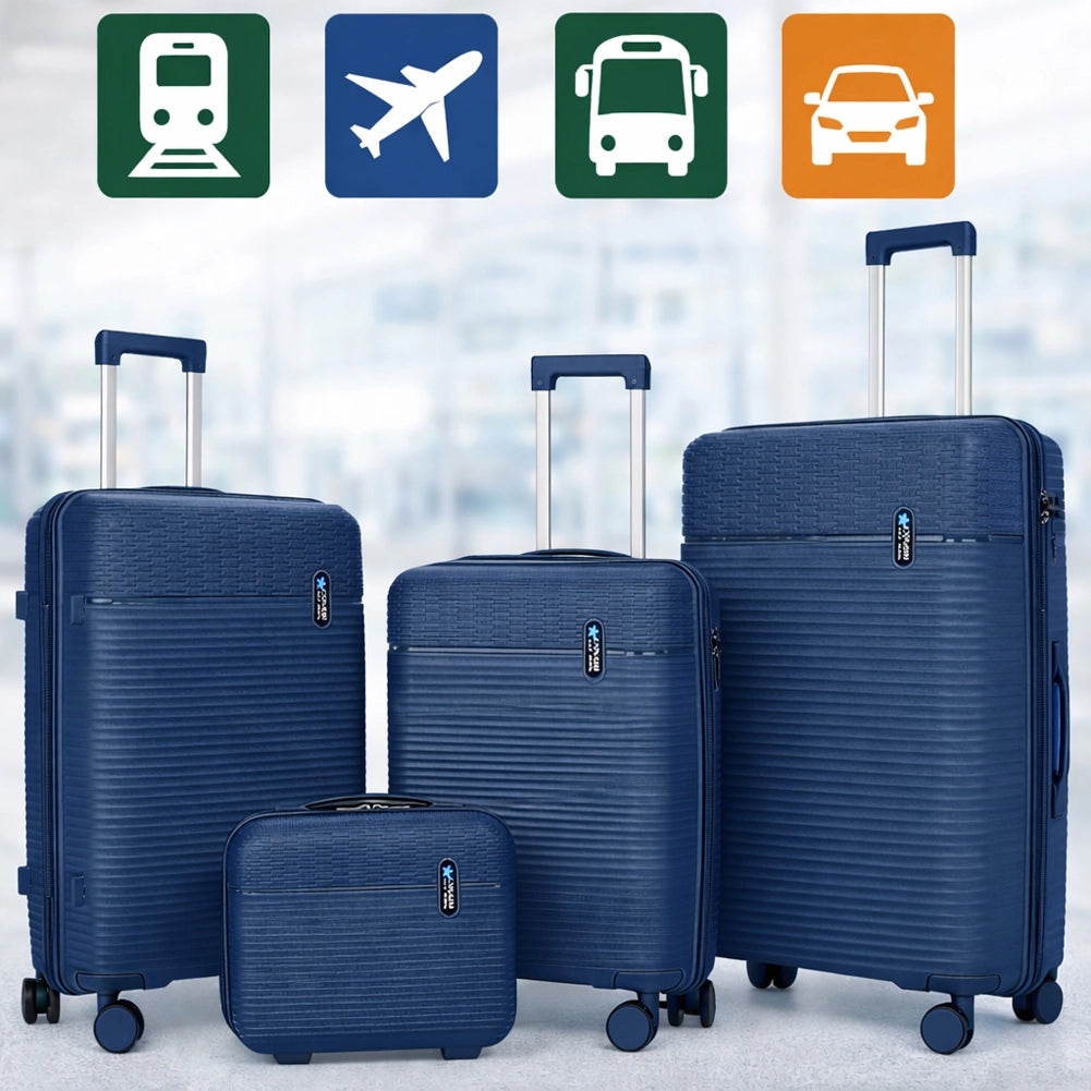 Set 3+1 Valigie Rigide Beauty Case Bagaglio Trolley con Ruote Easy Roll Blu Navy