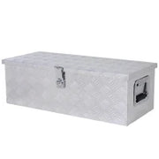 Cofanetto Porta Attrezzi in Alluminio, Cassetta degli Attrezzi con Maniglie Retrattili e Chiusura con Chiave, 76L x 33L x 25H cm, Grigio