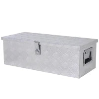 Cofanetto Porta Attrezzi in Alluminio, Cassetta degli Attrezzi con Maniglie Retrattili e Chiusura con Chiave, 76L x 33L x 25H cm, Grigio