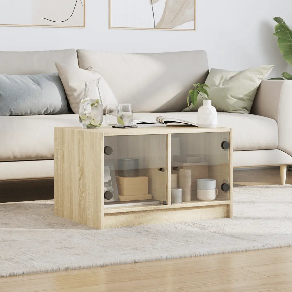 Tavolino da Salotto con Ante in Vetro Rovere Sonoma 68x50x42 cm 836366