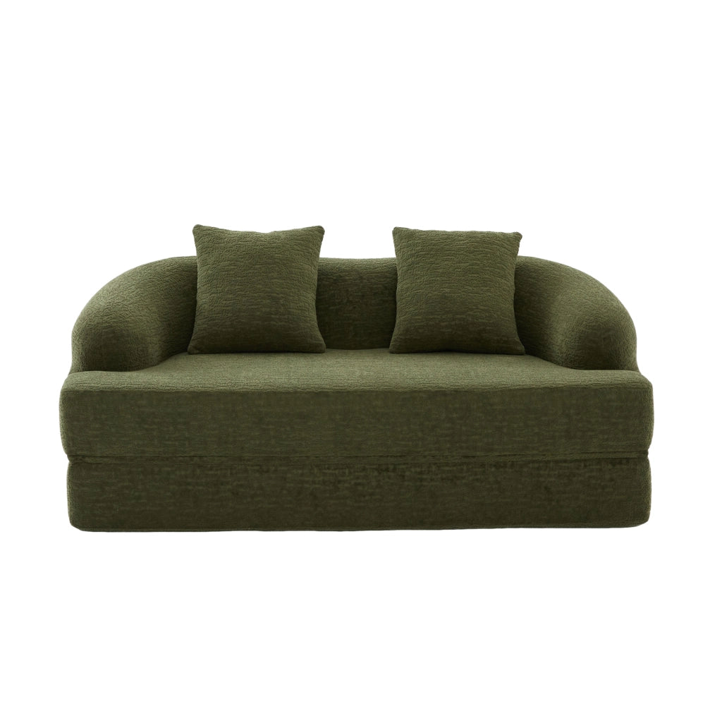 Divano letto 2 posti pieghevole in ciniglia verde; 157x84x65 cm; senza montaggio