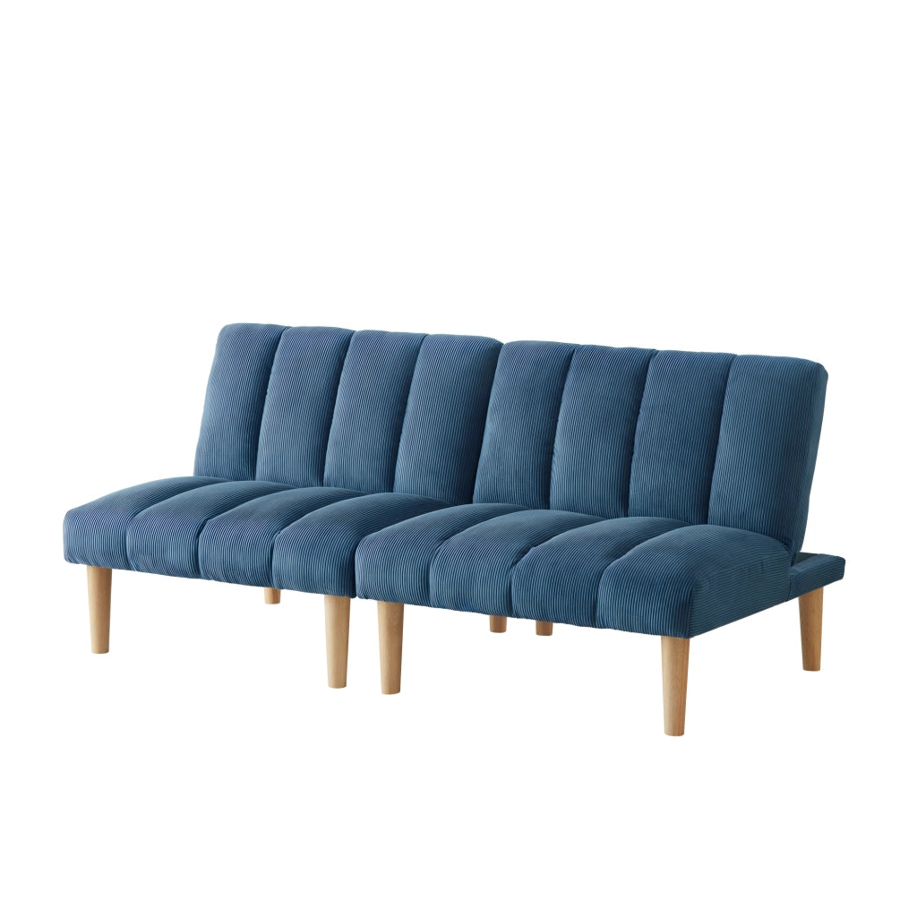 Divano letto convertibile 2 posti con schienale 3 posizioni e letto ospiti, in velluto a coste blu 167 cm